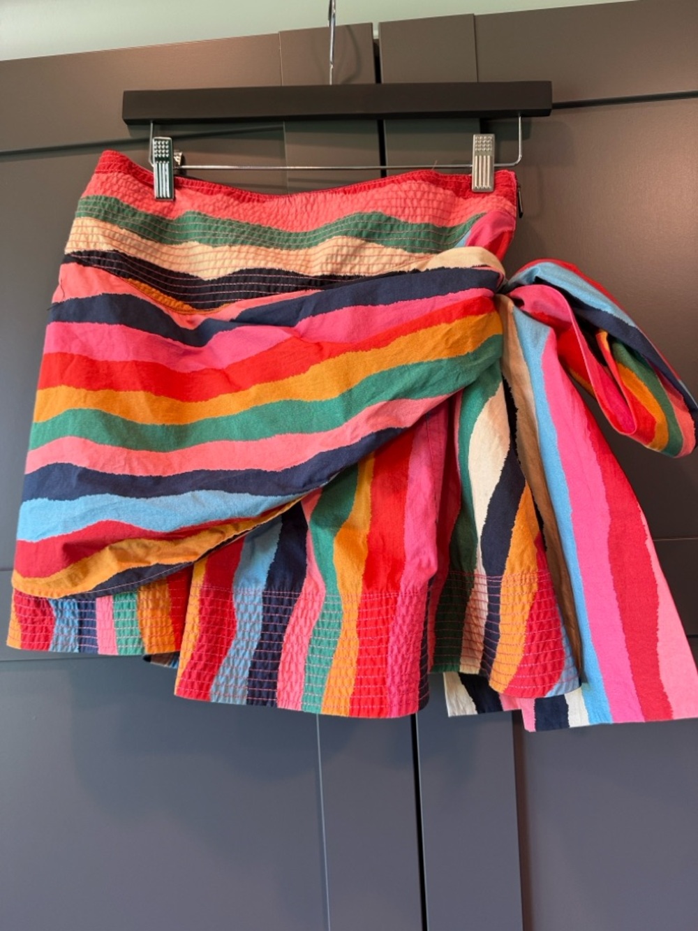 Multicolor Striped Mini Skirt with Side Tie - Picture 2 of 2